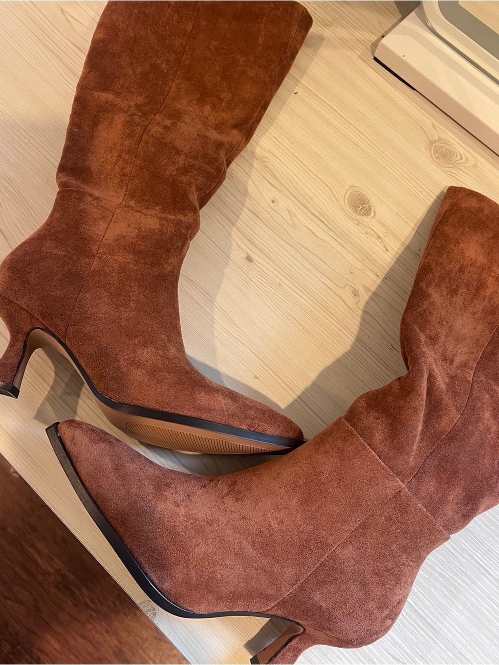 Women's Brown Suede Mid-Heel Boots